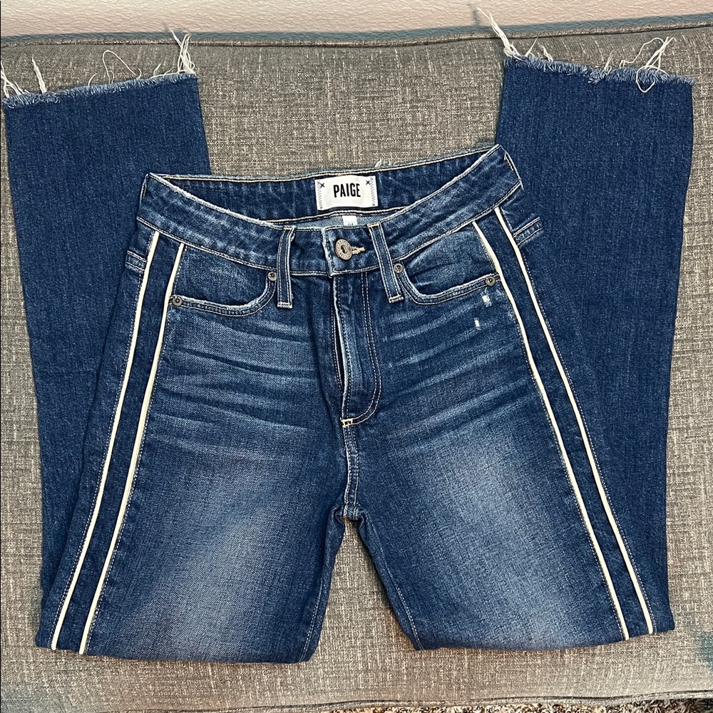PAIGE Dark Blue Women's Jeans Taped Sides Size 24 Hoxton Straight Ankle